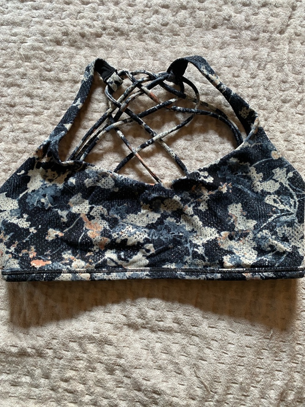 lululemon athletica Blue Marble-Print Strappy Sports Bra